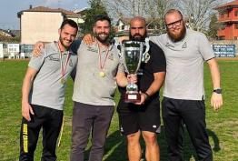 Simone Rocco (preparatore atletico), Alessandro Cudicio (head coach), Riccardo Brugnara (assistant coach) e Giacomo Smorgoni (tirocinante)